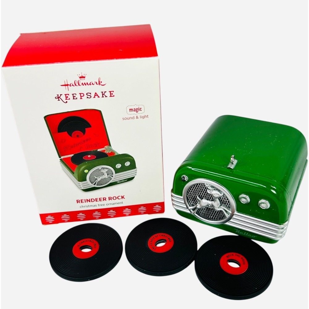 Hallmark Reindeer Rock Record Player Keepsake Ornament 2017 Green Repaint Green
